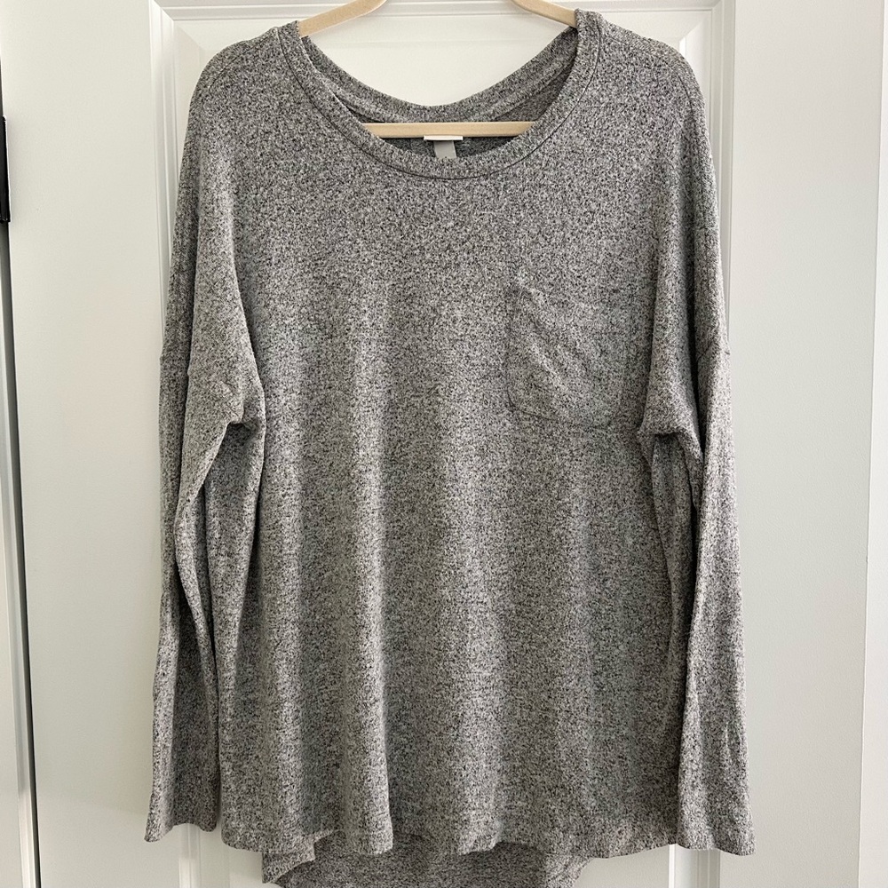 Fall Cozy Loose Fit Scoop Neck Marled Knit Long Sleeve Tee / Tunic Blouse